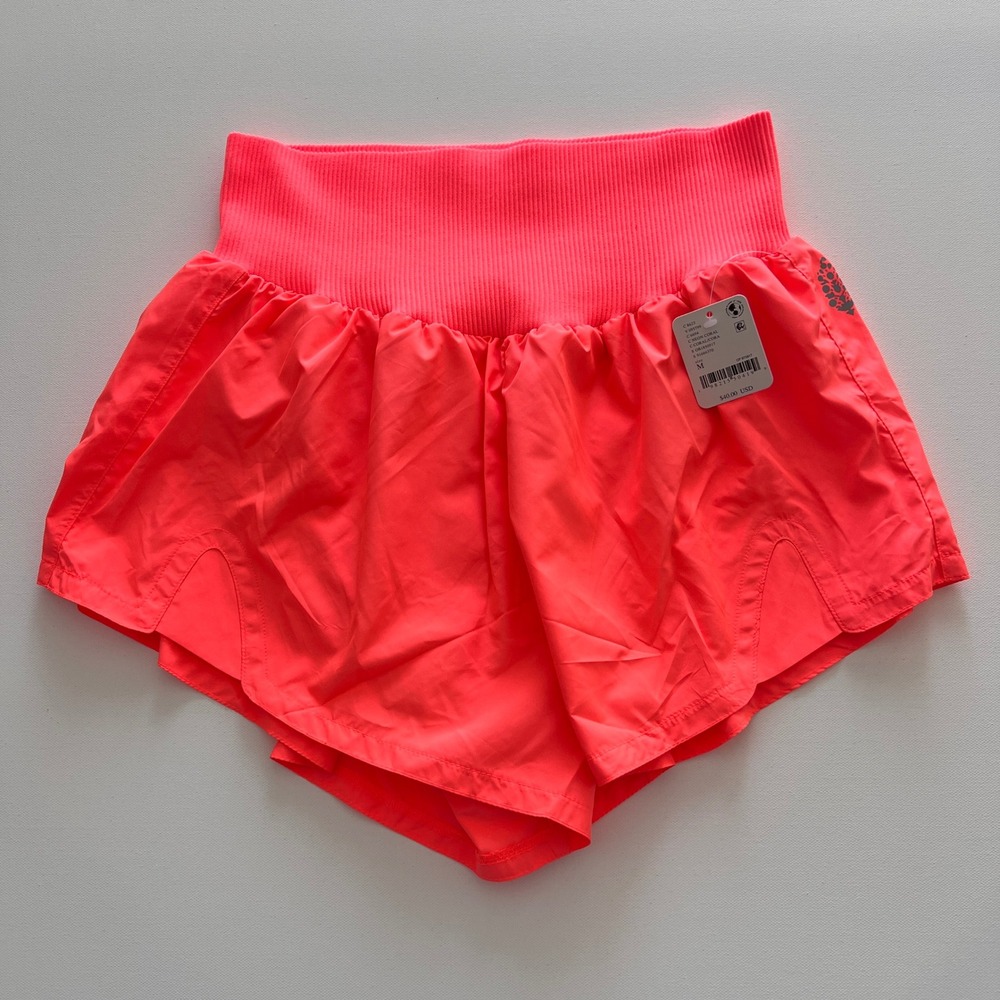 Free People Movement MEDIUM Carpe Diem Shorts Neon Coral High Waisted Athletic